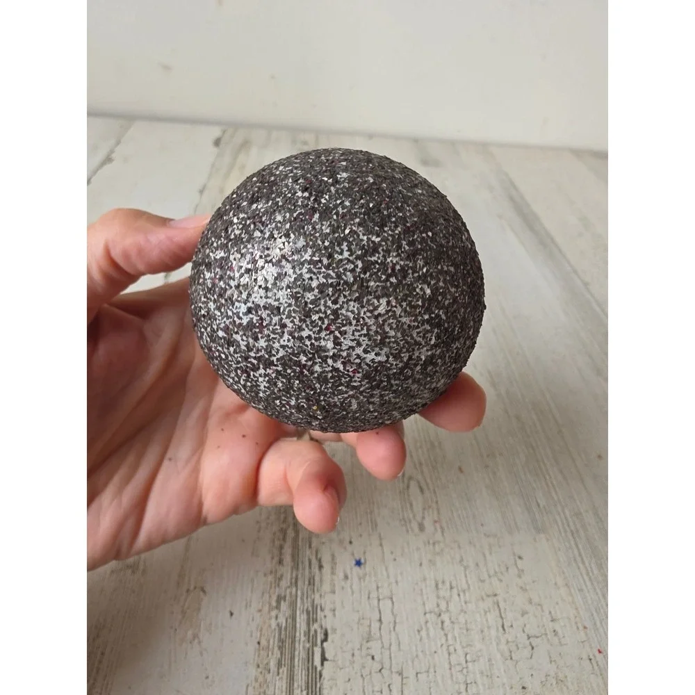 Antique West Germany? Glass glitter ball ornament vintage silver mica tree Xmas
